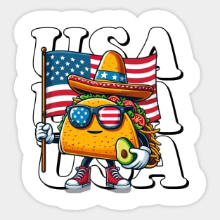 USA,Tacos holding an American flag funny 4th of July design Sticker